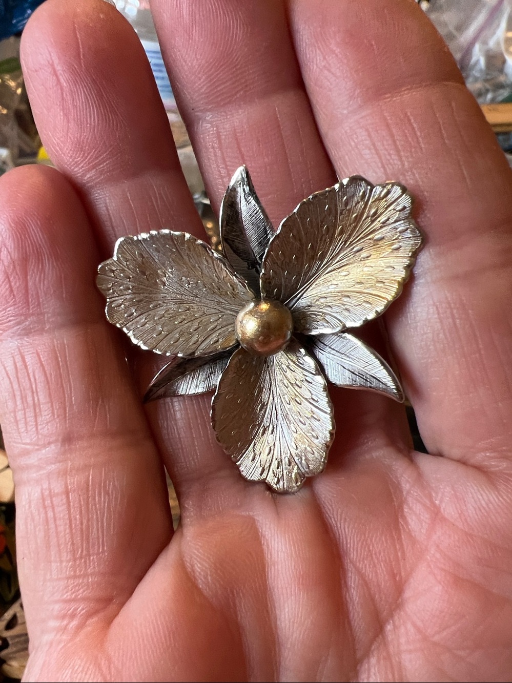 Vintage Sterling Silver Boyd Bond flower brooch